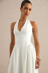 Mirel | White Halter-Neck Midi Dress