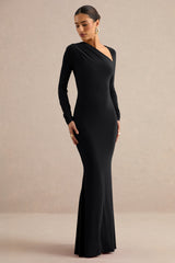Florabella | Black Asymmetric-Neck Long Sleeve Maxi Dress