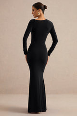 Florabella | Black Asymmetric-Neck Long Sleeve Maxi Dress