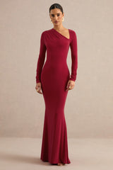 Florabella | Red Asymmetric-Neck Long Sleeve Maxi Dress