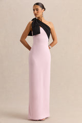 Adara | Pink & Black Asymmetric-Neck Maxi Dress With Bow-Detail