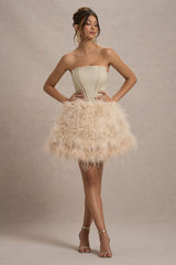Peaches | Champagne Strapless Mini Dress With Volume Feather Hem