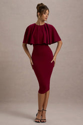 Andorra | Berry Bodycon Cape Midi Dress
