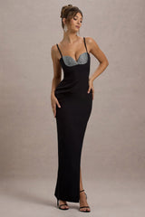 Ignacia | Black Asymmetric Maxi Dress With Embellished Sequin Detail