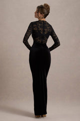 Loving Look | Black Lace Long-Sleeve Twisted Split Maxi Dress