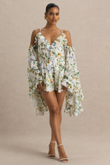 Anaya | Lemon Floral Print Chiffon Romper With Long Sleeves