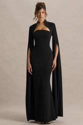 Esme | Black Square-Neck Maxi Dress With Cape Sleeves