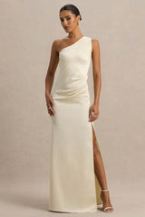 Beth | Pale Lemon Asymmetric Neckline High-Split Maxi Dress