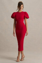 Dakota | Red Puff-Sleeve Midi Dress