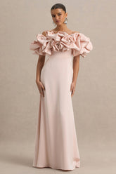 Allie | Pale Pink Puff Bardot Maxi Dress