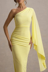 Clementina | Lemon Asymmetric Cape Sleeve Maxi Dress