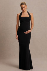 Avielle | Black Halter-Neck Maternity Maxi Dress