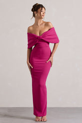 Cornelia | Hot Pink Strapless Maxi Dress With Oversized Bow