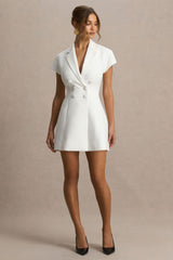 Etta | White Plunge-Neck Short Sleeved Blazer Mini Dress