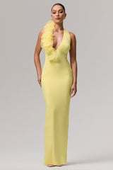 Harriet | Lemon Plunge-Neck Maxi Dress With Floral Detail