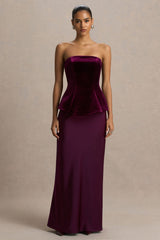 Indulgent | Burgundy Velvet And Satin Bandeau Corset Maxi Dress