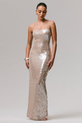 Vermont | Nude Sequin Square-Neck Maxi Dress