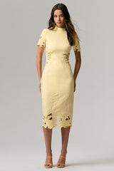 Guest List | Lemon High-Neck Midi Dress With Cut-Out Crochet Detailing