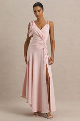 Julieta | Baby Pink Asymmetric-Neck Maxi Dress With Bow Detail And Open-Back