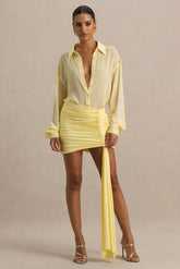 Katelyn | Lemon Ruched Wrap Mini Skirt With Sash