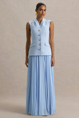 Heavenly | Powder Blue High Neck Maxi Dress With Pleated Detailing
