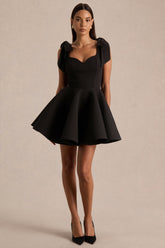 Hestia | Black Sweetheart-Neck Mini Dress With Bow Sleeves