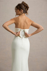 Lucia | Cream Bandeau Tailored Maxi Dress With Split