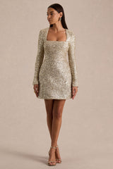 Invite | Gold Sequin Square-Neck Mini Dress
