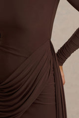 Calista | Brown Crew-Neck Mini Dress With Sash