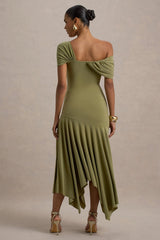 Castor | Olive Asymmetric Midi Dress