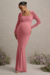 Abeam | Blush Pink Maternity Maxi Dress With Sheer Sleeves