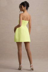 Anniston | Lemon Bandeau Tailored Button Mini Dress