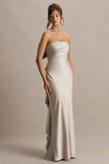 Talulla | Champagne Satin Bandeau Maxi Dress With Ruffled Detail