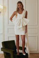 Brulee | Cream Scoop-Neck Sash Mini Dress With Bow