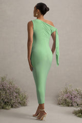 Katarine | Light Green Asymmetric Knot Maternity Midi Dress