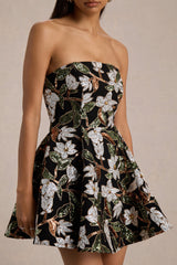 Sparky | Black And Bronze Floral Embellished Bandeau Mini Dress