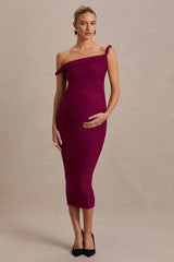 Salome | Burgundy Twisted Asymmetric Maternity Midi Dress
