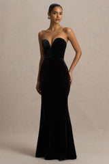 Yolanda | Black Velvet Sweetheart-Neck Maxi Dress