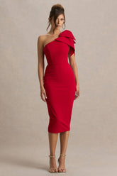 Ambretta | Red One-Shoulder Midi Dress With Bow