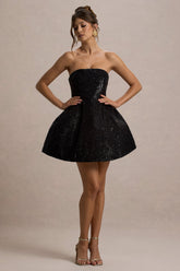 Clarabell | Black Sequin Bandeau Structured Mini Dress