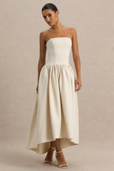 Candice | Cream Bandeau Volume Midi Dress With Back Bow Detail