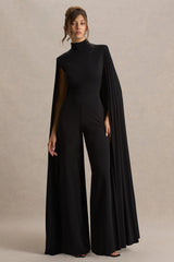 Dulcet | Black High-Neck Jumpsuit With Cape Sleeves