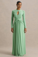 With Me | Green High-Neck Maxi Dress With Ruched Detailing
