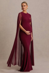 Currant | Berry High-Neck Maternity Maxi Dress With Cape