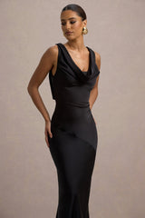 Alesso | Black Satin Cowl-Neck Slip-Maxi Dress