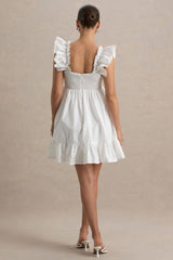 Dolly Daze | White Ruffle Sleeve Babydoll Maternity Mini Dress
