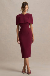 Baylor | Burgundy Midi-Dress With Removable Cape