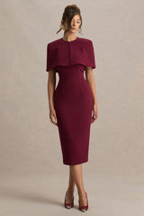 Baylor | Burgundy Midi-Dress With Removable Cape