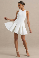 Leilani | White Round-Neck Mini Skater Dress