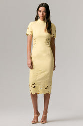 Guest List | Lemon High-Neck Midi Dress With Cut-Out Crochet Detailing